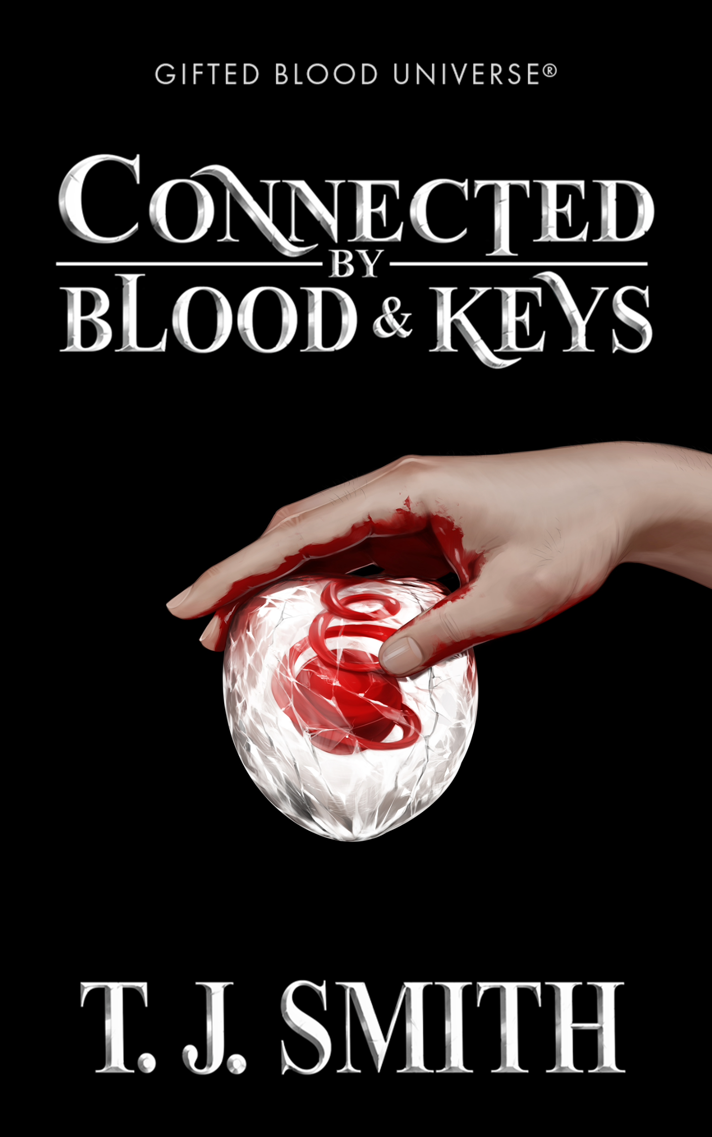 Paperback cover of Connected by Blood & Keys. Book one in the Gifted Blood Universe series by author T. J. Smith